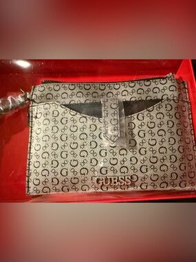 GUESS Black Faux Leather Wristlet Clutch NEW